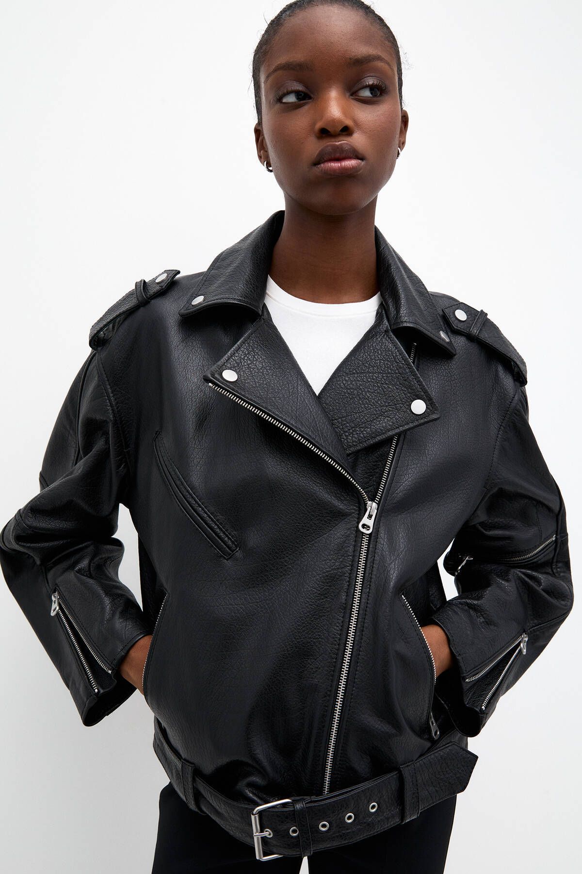 Oversize deri biker ceket Oversize deri biker ceket