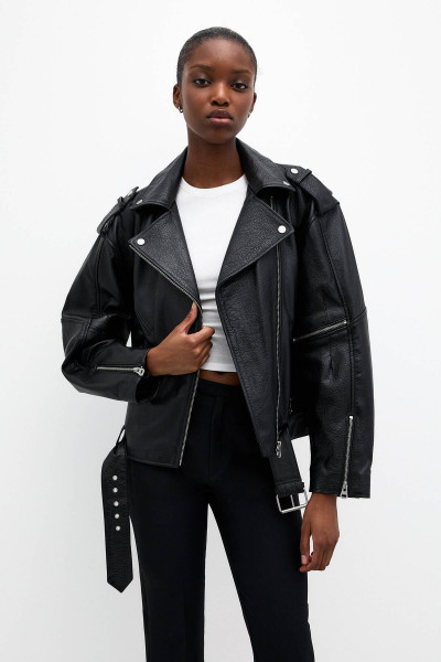 Oversize deri biker ceket Oversize deri biker ceket