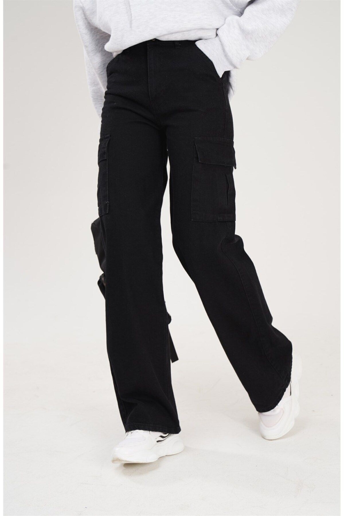 Siyah Kargo Cepli Gabardin Pantolon Black Kargocep Yüksek Bel Wide Leg Palazzo Trend Okul I Siyah Kargo Cepli Gabardin Pantolon Black Kargocep Yüksek Bel Wide Leg Palazzo Trend Okul I