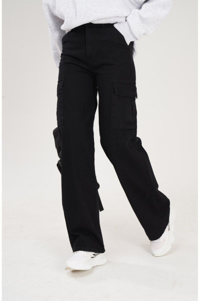 Siyah Kargo Cepli Gabardin Pantolon Black Kargocep Yüksek Bel Wide Leg Palazzo Trend Okul I Siyah Kargo Cepli Gabardin Pantolon Black Kargocep Yüksek Bel Wide Leg Palazzo Trend Okul I