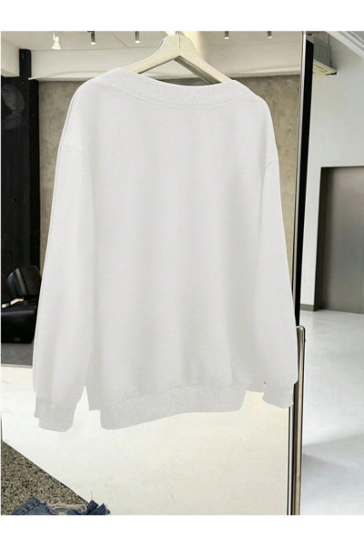 Kadın Oversize V Yaka Sweatshirt