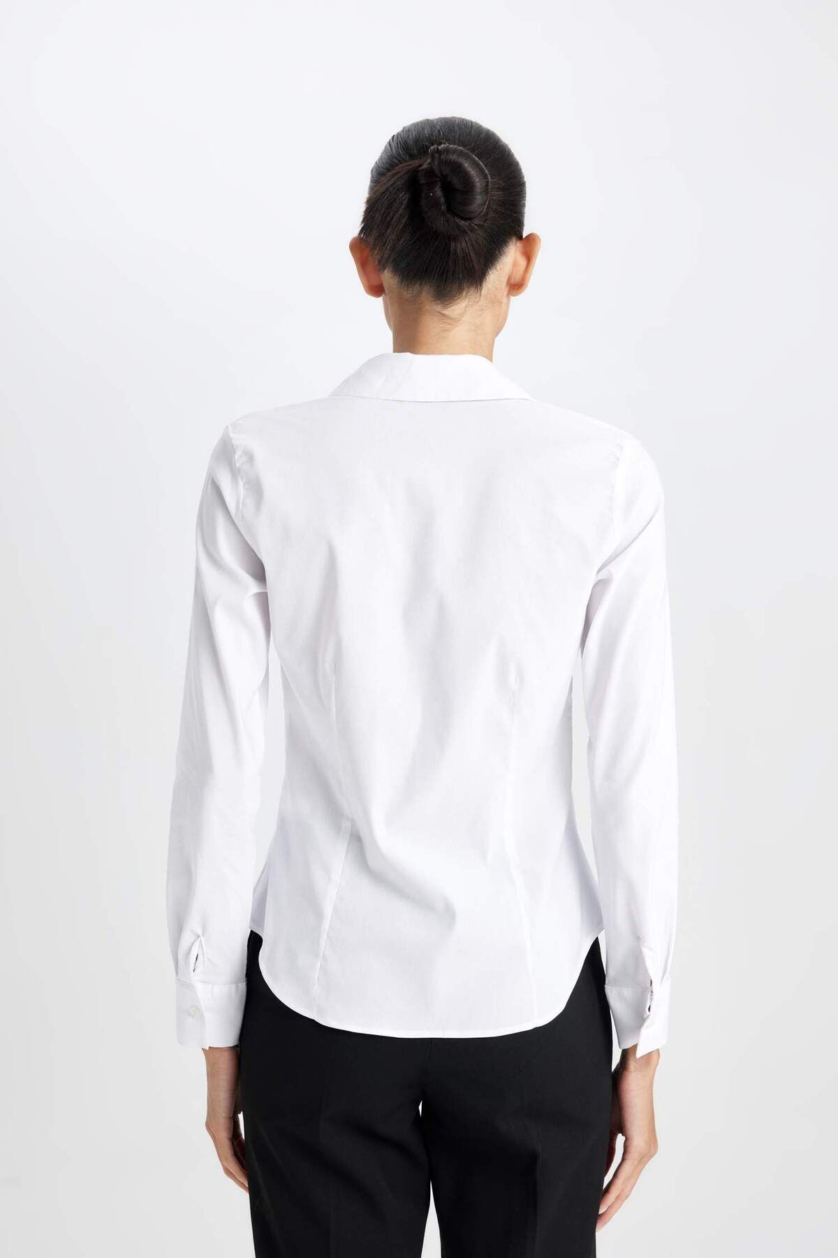 Regular Fit Bengalin Dokuma Uzun Kollu Basic Beyaz Gömlek I5278az24au