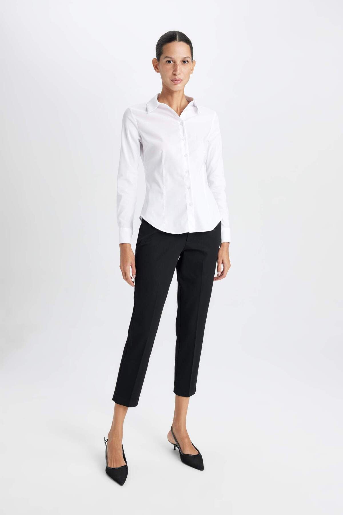 Regular Fit Bengalin Dokuma Uzun Kollu Basic Beyaz Gömlek I5278az24au