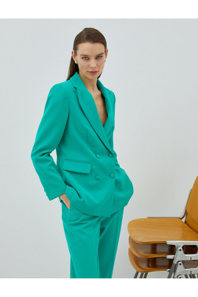 Kruvaze Düğmeli Blazer Ceket Kapaklı Cep Detaylı