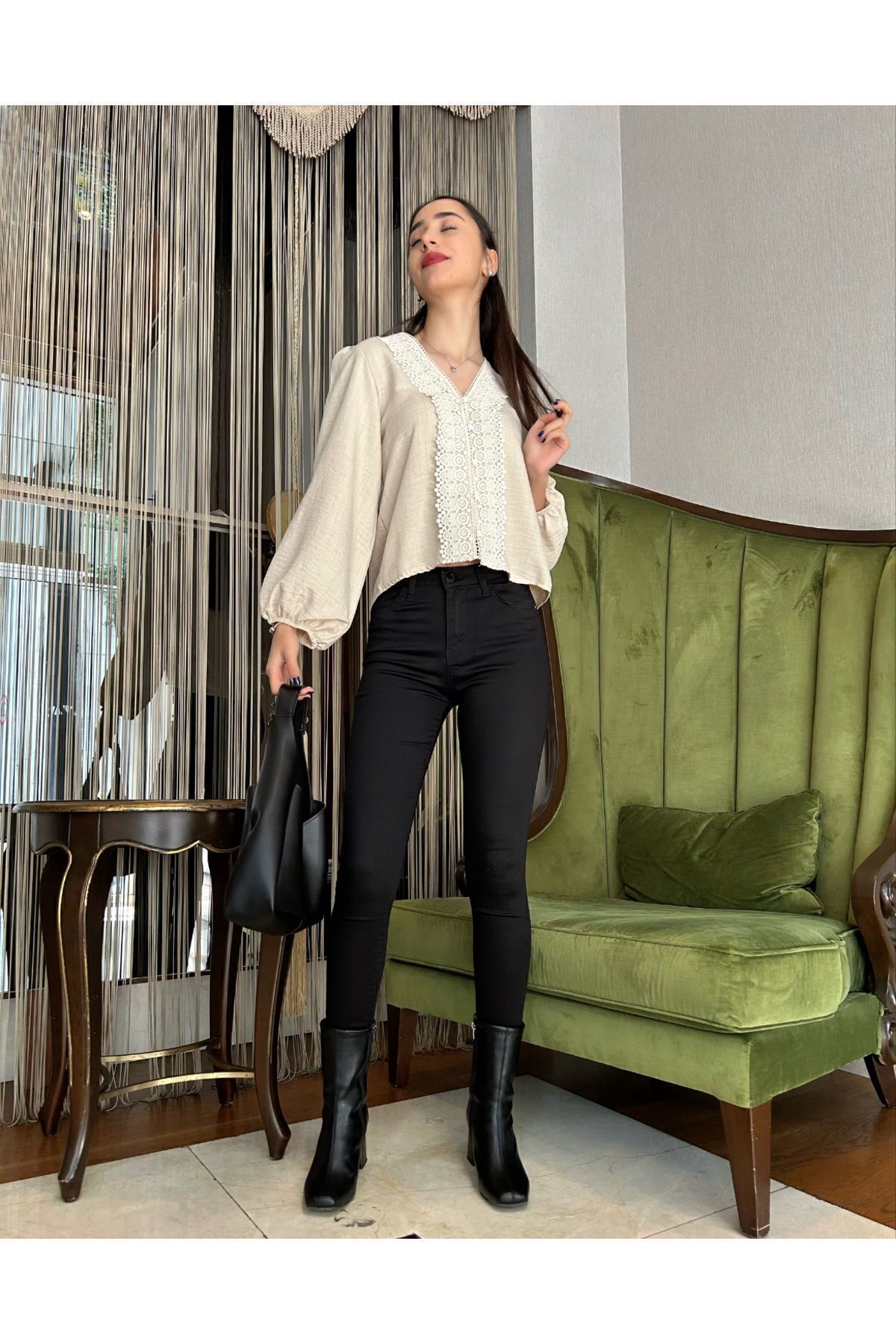 Yüksel Bel Likralı Klasik Kesim Kadın Siyah Pantalon