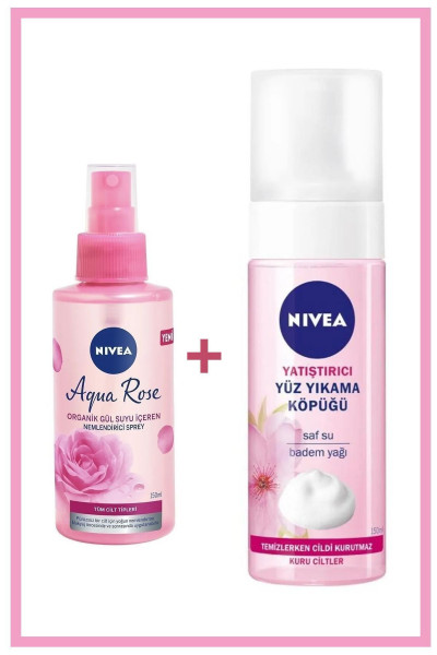 Aqua Rose Gül Suyu Içeren Nemlendirici Sprey 150 ml & Yatıştırıcı Yüz Yıkama Köpüğü 150ml Aqua Rose Gül Suyu Içeren Nemlendirici Sprey 150 ml & Yatıştırıcı Yüz Yıkama Köpüğü 150ml