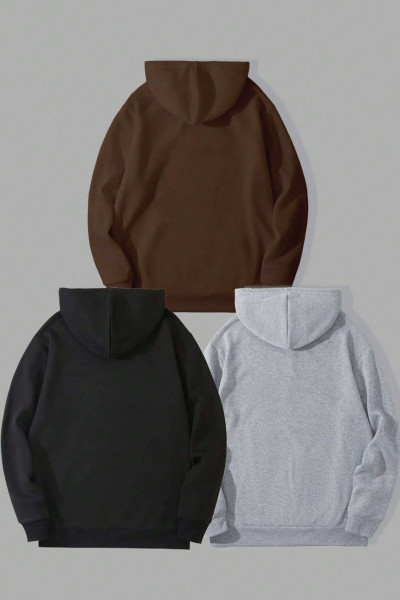 Unisex 3'lü Kahve Siyah Gri Kapüşonlu Oversize Sweatshirt Unisex 3'lü Kahve Siyah Gri Kapüşonlu Oversize Sweatshirt