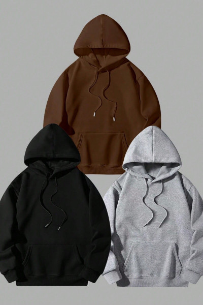 Unisex 3'lü Kahve Siyah Gri Kapüşonlu Oversize Sweatshirt Unisex 3'lü Kahve Siyah Gri Kapüşonlu Oversize Sweatshirt