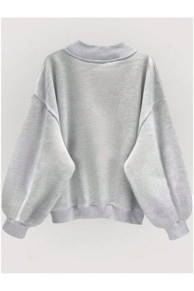 Kadın V Yaka Düz Oversize Sweatshirt Kadın V Yaka Düz Oversize Sweatshirt