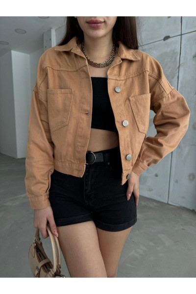 Kadın Tarçın Çift Cepli Düğme Kapamalı Denim Crop Ceket Kadın Tarçın Çift Cepli Düğme Kapamalı Denim Crop Ceket