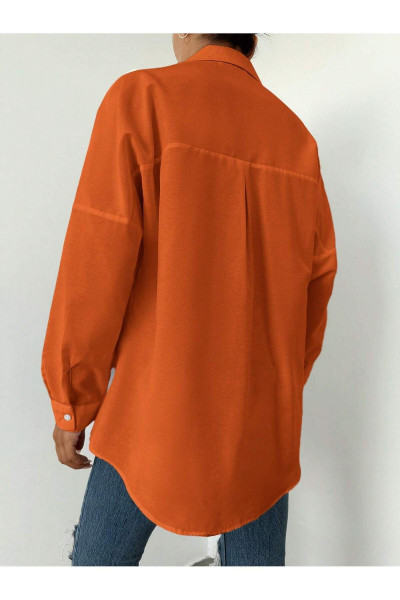 Turuncu Taş Işlemeli Salash Gömlek Turuncu Taş Işlemeli Salash Gömlek