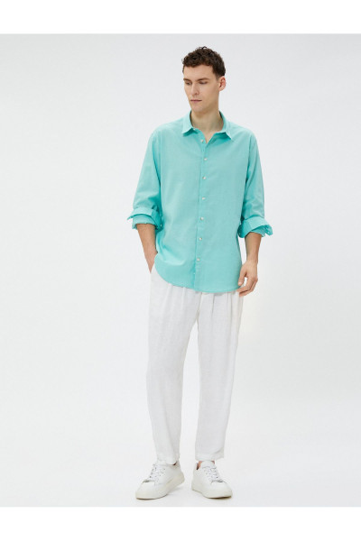 Keten Karışım Gömlek Klasik Yaka Uzun Kollu Keten Karışım Gömlek Klasik Yaka Uzun Kollu