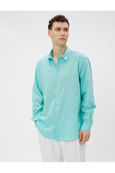 Keten Karışım Gömlek Klasik Yaka Uzun Kollu Keten Karışım Gömlek Klasik Yaka Uzun Kollu