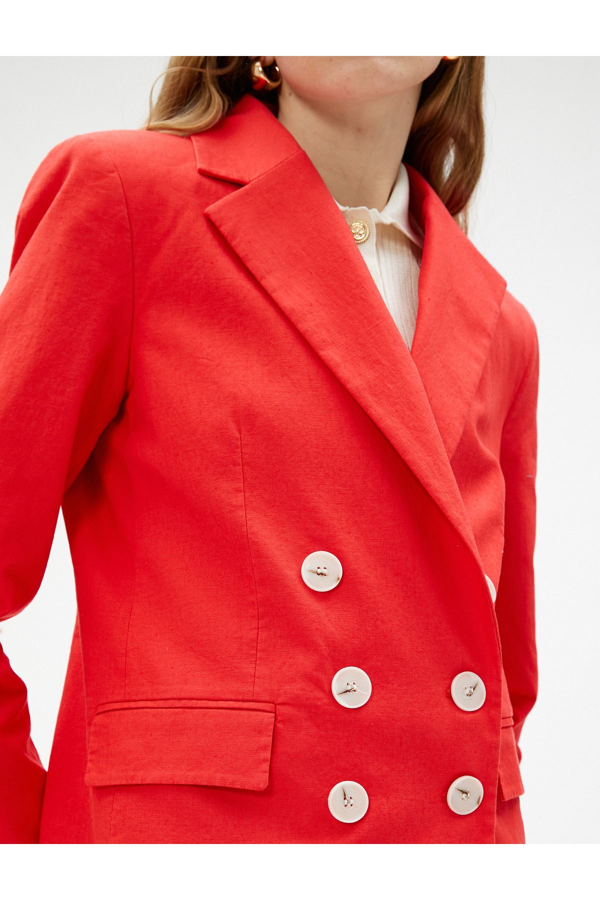 Kruvaze Düğmeli Keten Karışımlı Blazer Ceket Kruvaze Düğmeli Keten Karışımlı Blazer Ceket