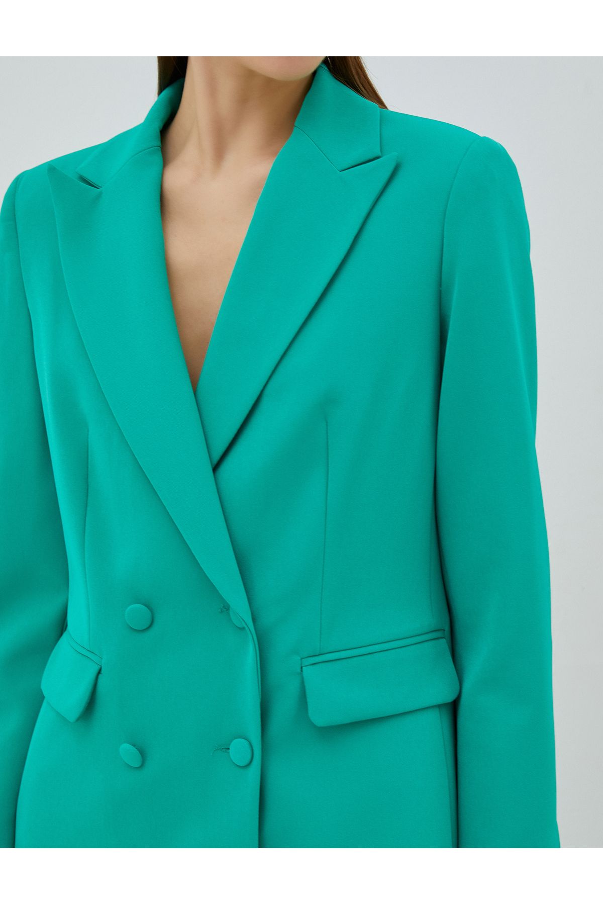 Kruvaze Düğmeli Blazer Ceket Kapaklı Cep Detaylı Kruvaze Düğmeli Blazer Ceket Kapaklı Cep Detaylı