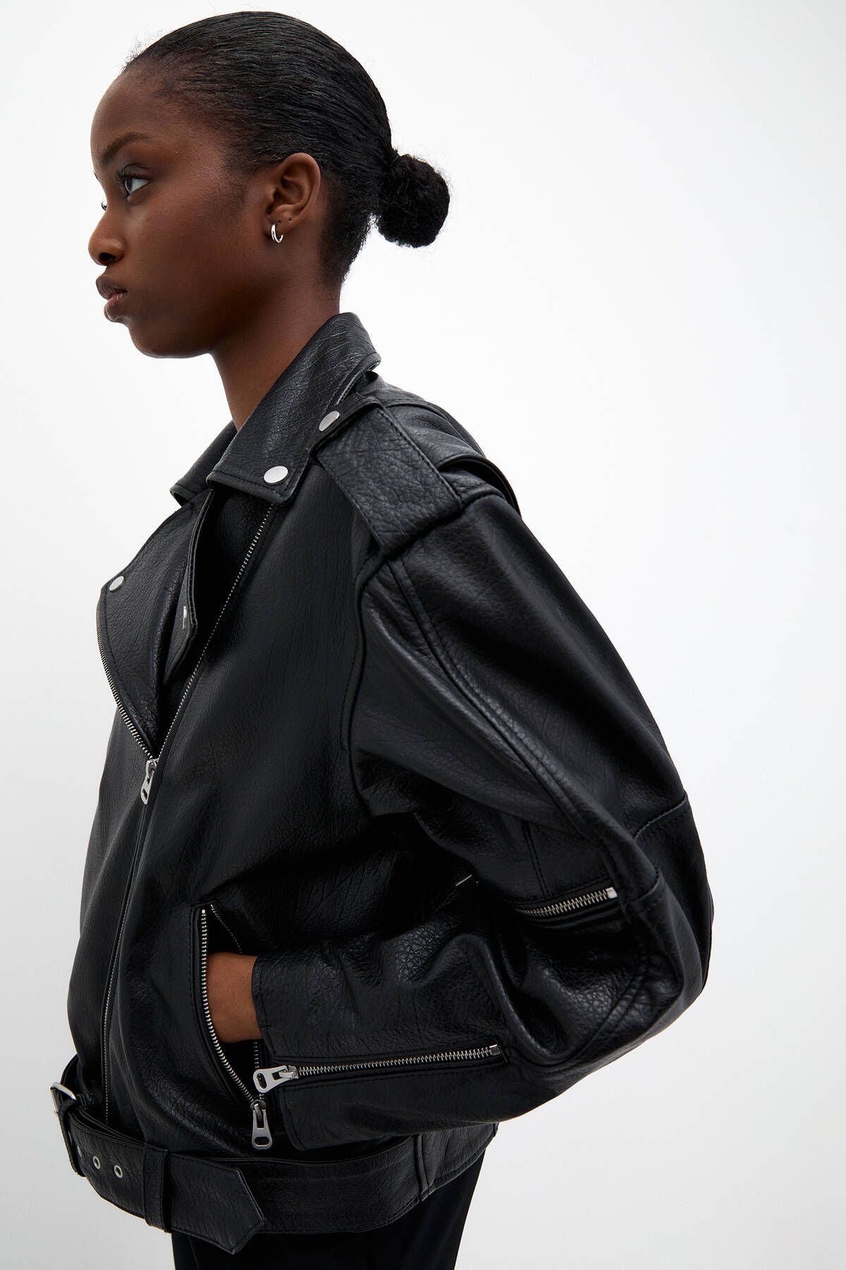 Oversize deri biker ceket Oversize deri biker ceket