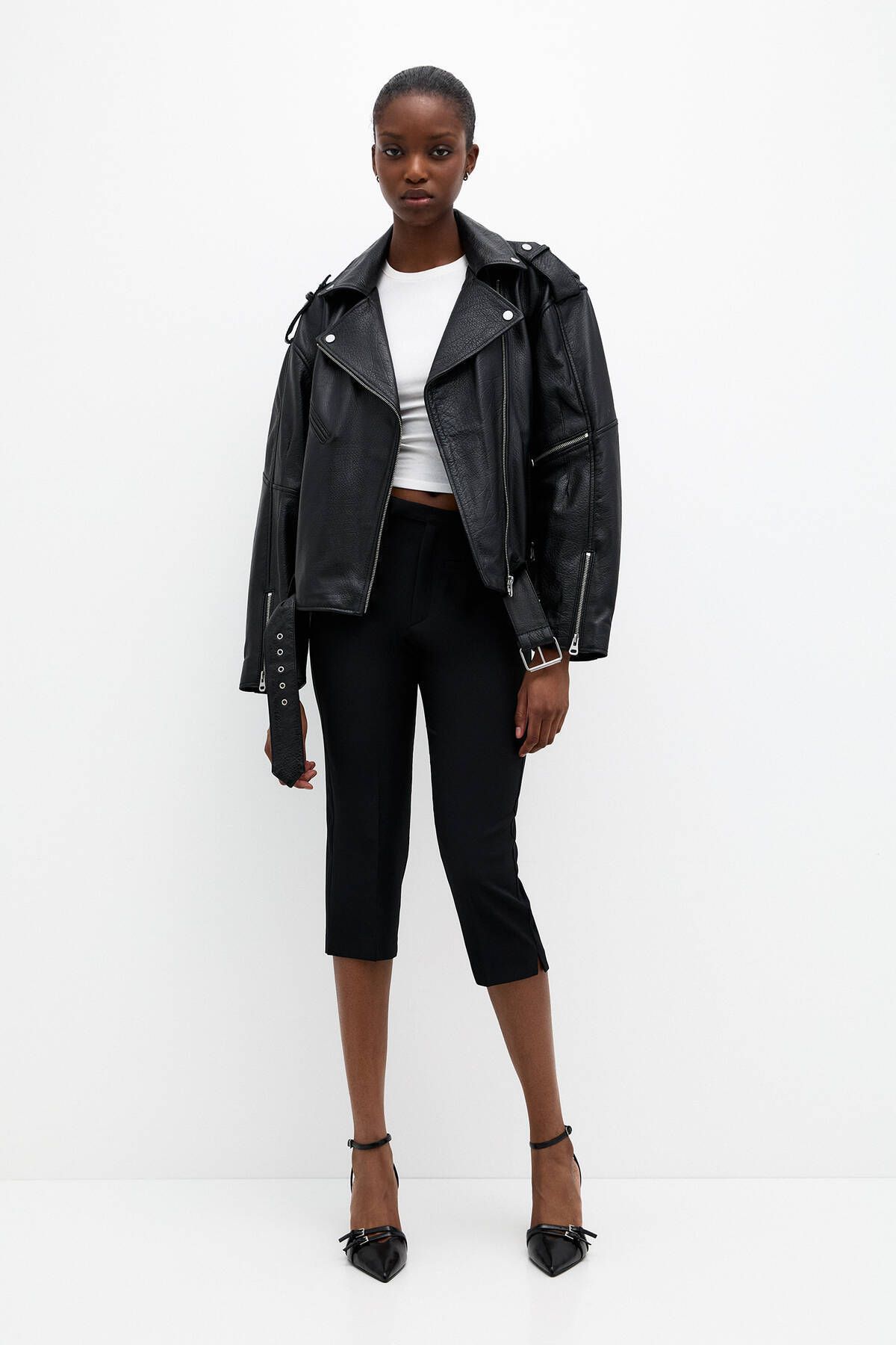 Oversize deri biker ceket Oversize deri biker ceket
