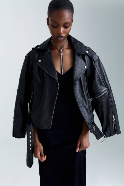 Oversize deri biker ceket