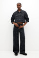 Leopar desenli kare kesim denim ceket Leopar desenli kare kesim denim ceket
