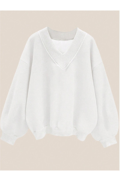 Kadın Oversize V Yaka Sweatshirt