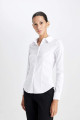 Regular Fit Bengalin Dokuma Uzun Kollu Basic Beyaz Gömlek I5278az24au