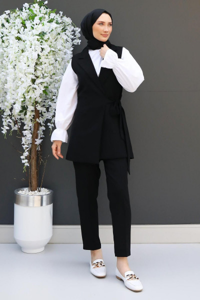 Yelekli İkili Takım Siyah Yelekli İkili Takım Siyah