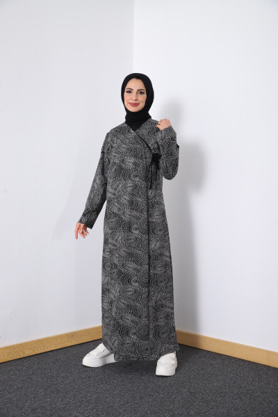 Mevsimlik Kadın Gri Tesettür Elbise, Terletmeyen Namaz Kıyafeti, Dökümlü Ferace Mevsimlik Kadın Gri Tesettür Elbise, Terletmeyen Namaz Kıyafeti, Dökümlü Ferace