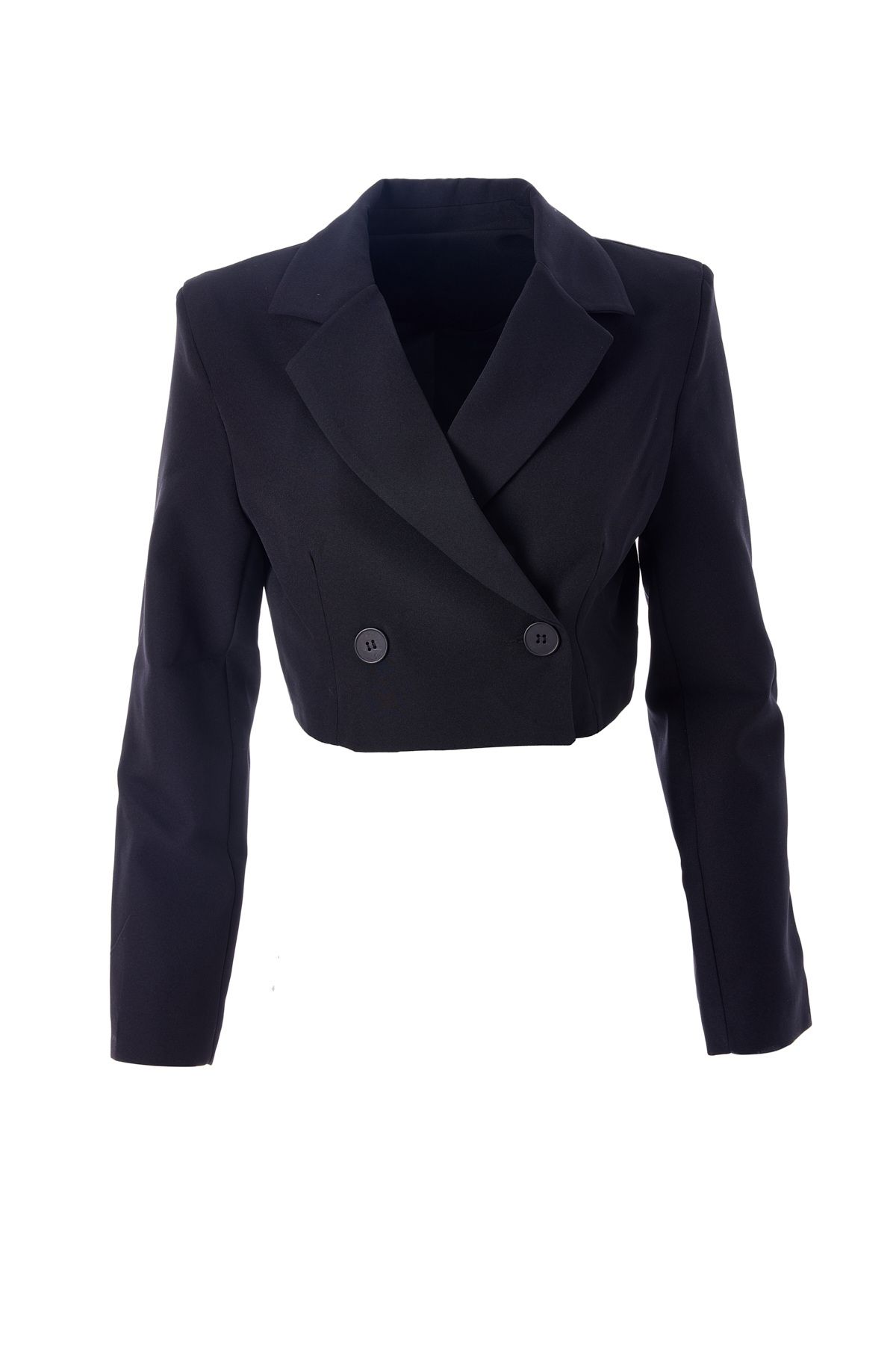 Kruvaze Crop Blazer Ceket Siyah Kruvaze Crop Blazer Ceket Siyah