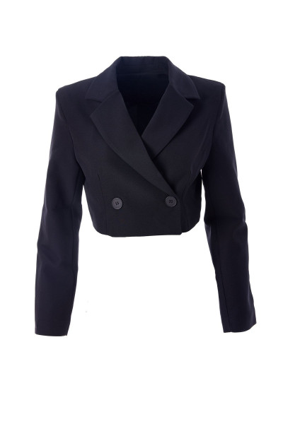 Kruvaze Crop Blazer Ceket Siyah Kruvaze Crop Blazer Ceket Siyah