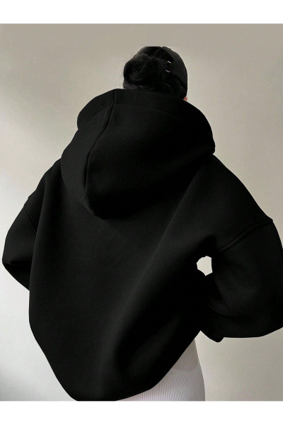 Unisex V-Yaka Kapüşonlu Basic Kol Baskılı Oversize Swetshirt Unisex V-Yaka Kapüşonlu Basic Kol Baskılı Oversize Swetshirt