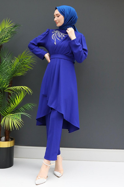 Taşlı Pileli Takım Gece Mavi Taşlı Pileli Takım Gece Mavi