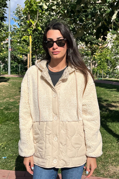 Peluşlu Açık Bej Bol Kesim Mont Peluşlu Açık Bej Bol Kesim Mont