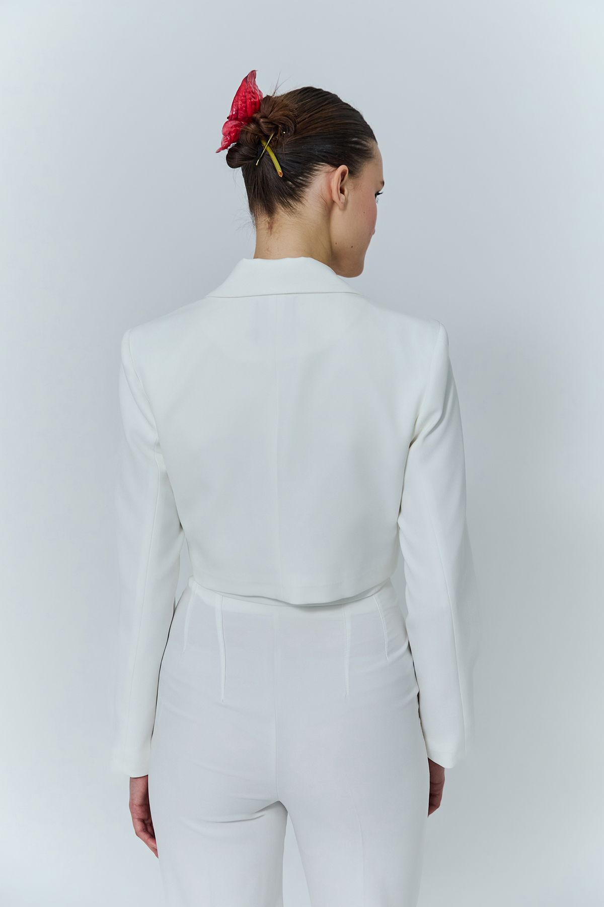 Kruvaze Crop Blazer Ceket Ekru Kruvaze Crop Blazer Ceket Ekru