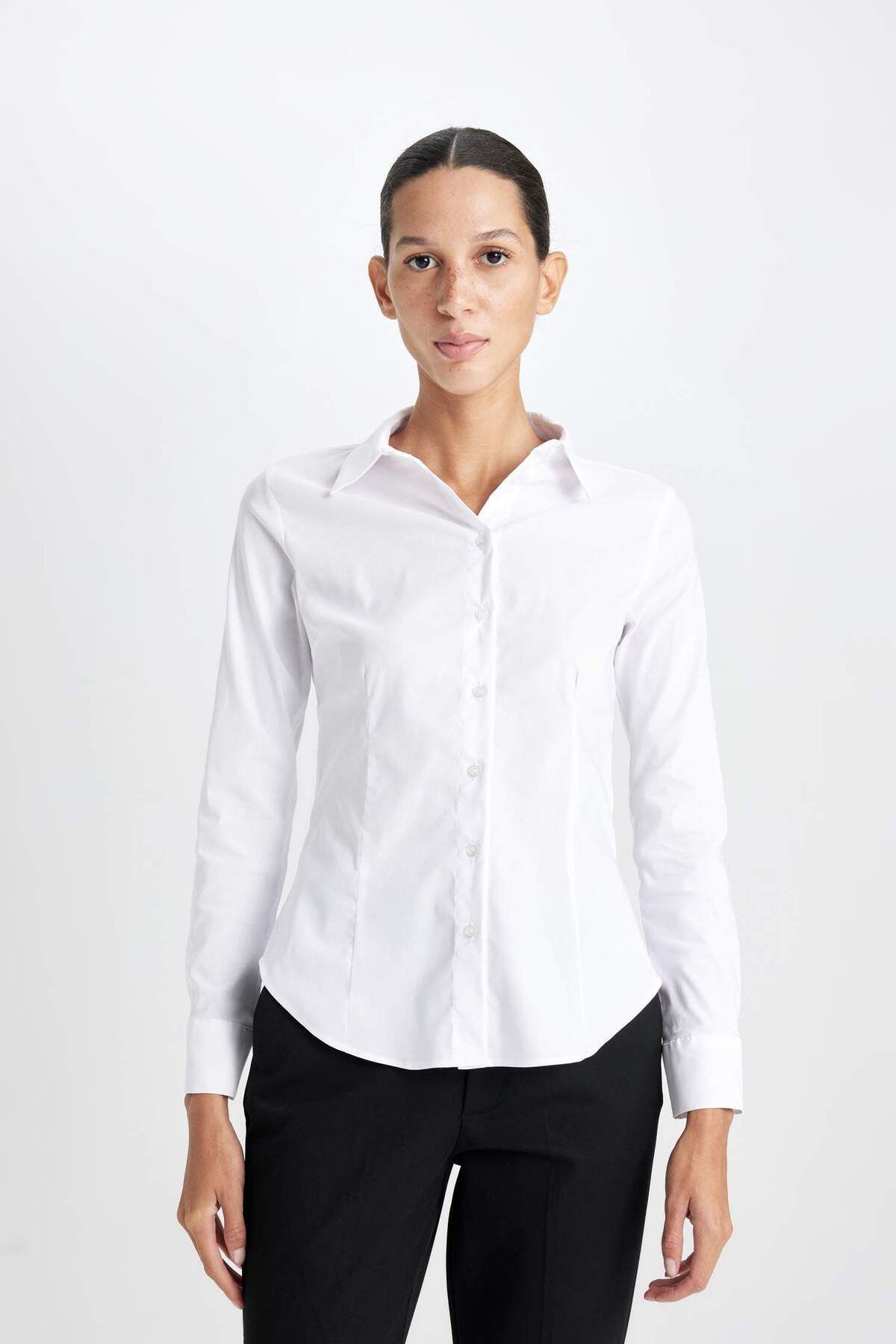Regular Fit Bengalin Dokuma Uzun Kollu Basic Beyaz Gömlek I5278az24au