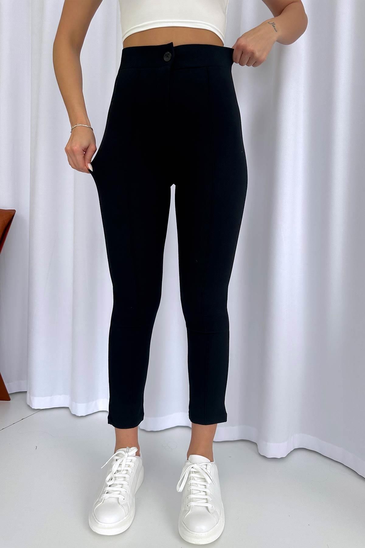Kadın Siyah Yüksek Bel Toparlayıcı Dar Paça Çimalı Kumaş Pantolon Kadın Siyah Yüksek Bel Toparlayıcı Dar Paça Çimalı Kumaş Pantolon