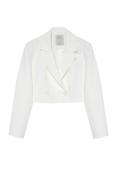 Kruvaze Crop Blazer Ceket Ekru Kruvaze Crop Blazer Ceket Ekru