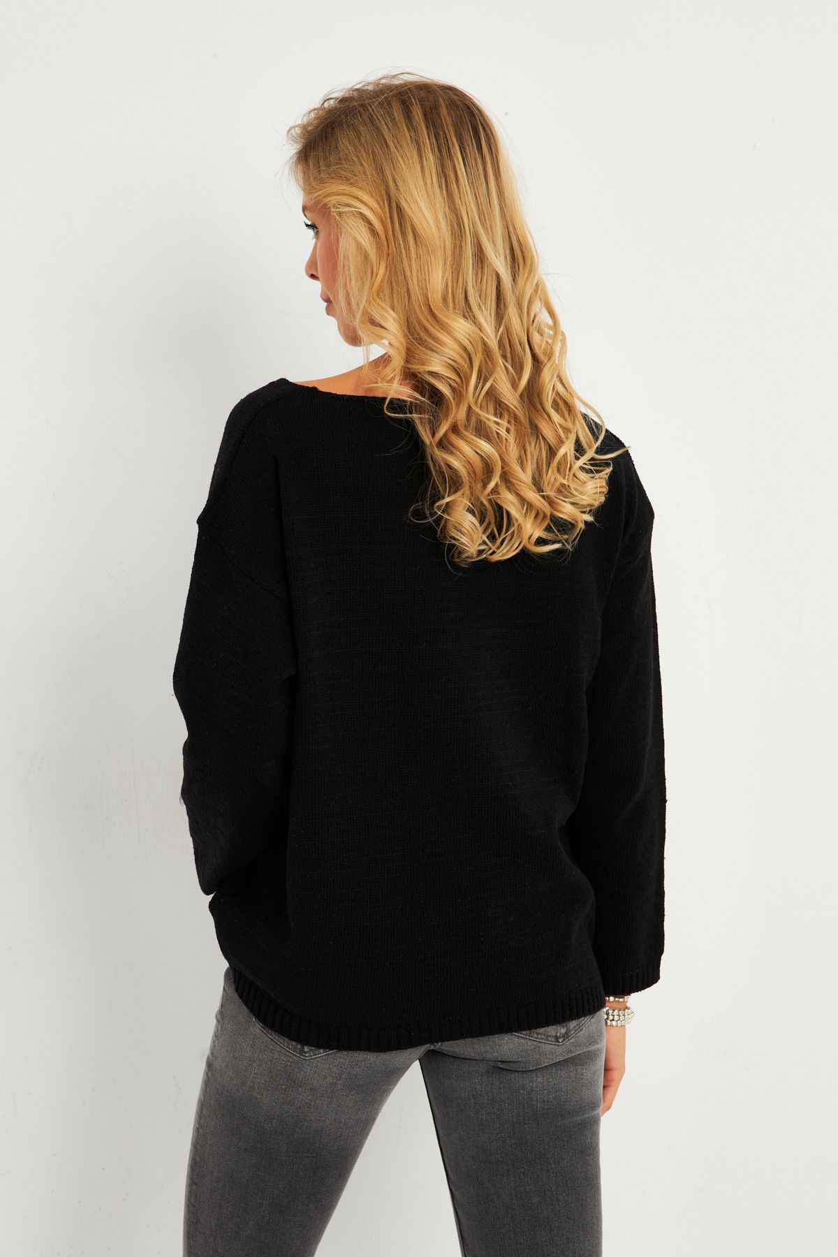 Kadın Siyah V Yaka Triko Bluz YV282 Kadın Siyah V Yaka Triko Bluz YV282