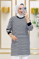 Moda Neva Kadın Siyah Çizgili Tesettür Tunik Moda Neva Kadın Siyah Çizgili Tesettür Tunik
