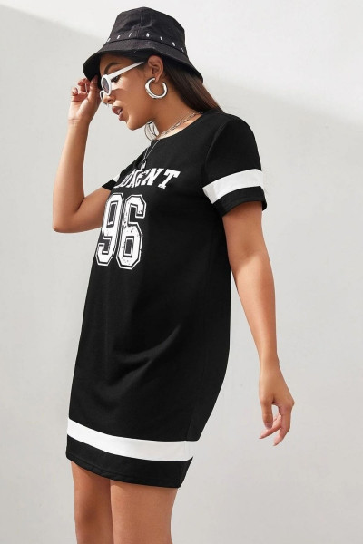 Kadın Siyah Moment 96 Baskılı T-shirt Elbise Kadın Siyah Moment 96 Baskılı T-shirt Elbise