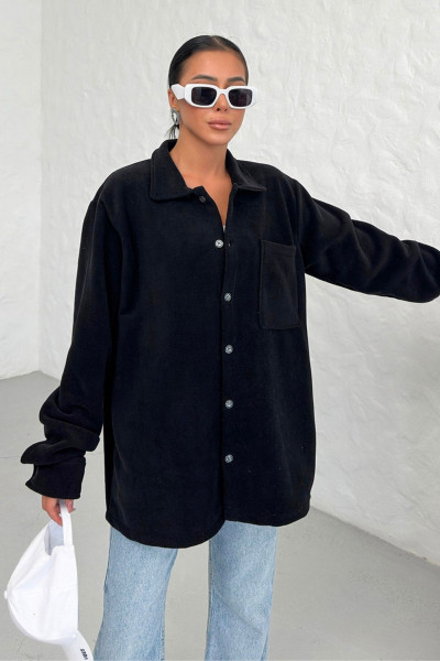 Kadın Siyah Oversize Düğme Detaylı Polar Ceket Kadın Siyah Oversize Düğme Detaylı Polar Ceket