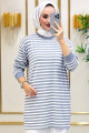 Moda Neva Kadın Gri Çizgili Tesettür Tunik Moda Neva Kadın Gri Çizgili Tesettür Tunik