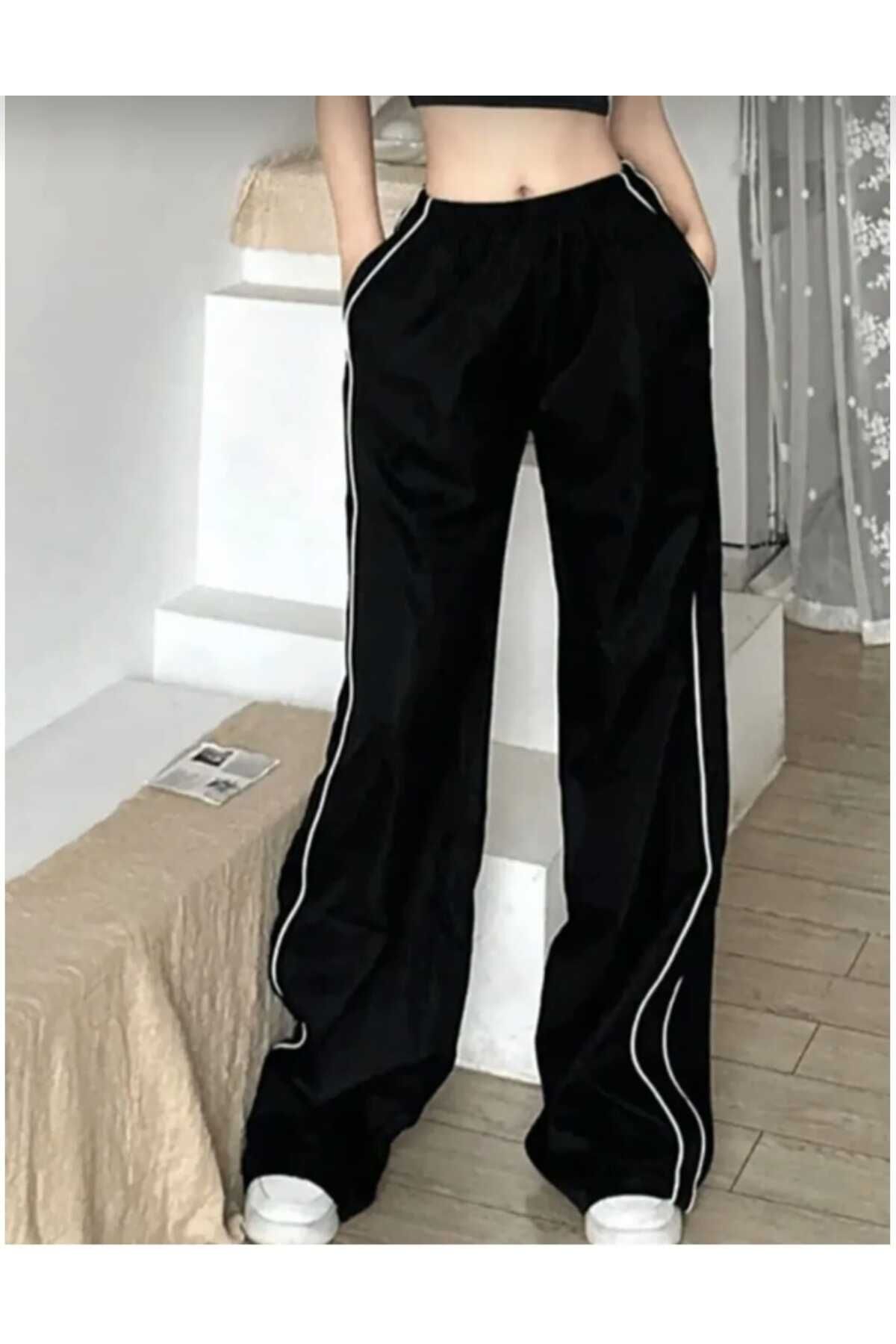 Y2k Siyah Örme Pantolon Eşofman Y2k Siyah Örme Pantolon Eşofman