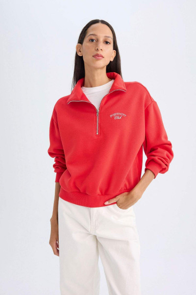 Regular Fit Yarım Fermuarlı Dik Yaka Baskılı Kalın Kırmızı Sweatshirt D5299ax24au Regular Fit Yarım Fermuarlı Dik Yaka Baskılı Kalın Kırmızı Sweatshirt D5299ax24au
