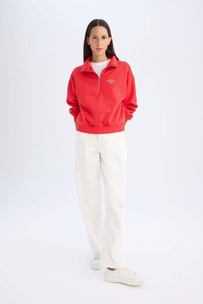 Regular Fit Yarım Fermuarlı Dik Yaka Baskılı Kalın Kırmızı Sweatshirt D5299ax24au Regular Fit Yarım Fermuarlı Dik Yaka Baskılı Kalın Kırmızı Sweatshirt D5299ax24au