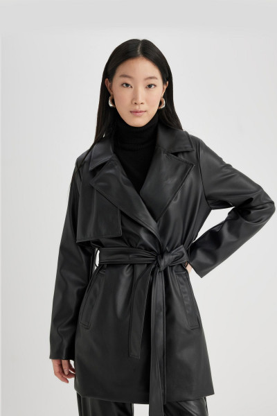 Regular Fit Suni Deri Trençkot Regular Fit Suni Deri Trençkot