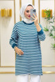 Moda Neva Kadın Yeşil Çizgili Tesettür Tunik Moda Neva Kadın Yeşil Çizgili Tesettür Tunik