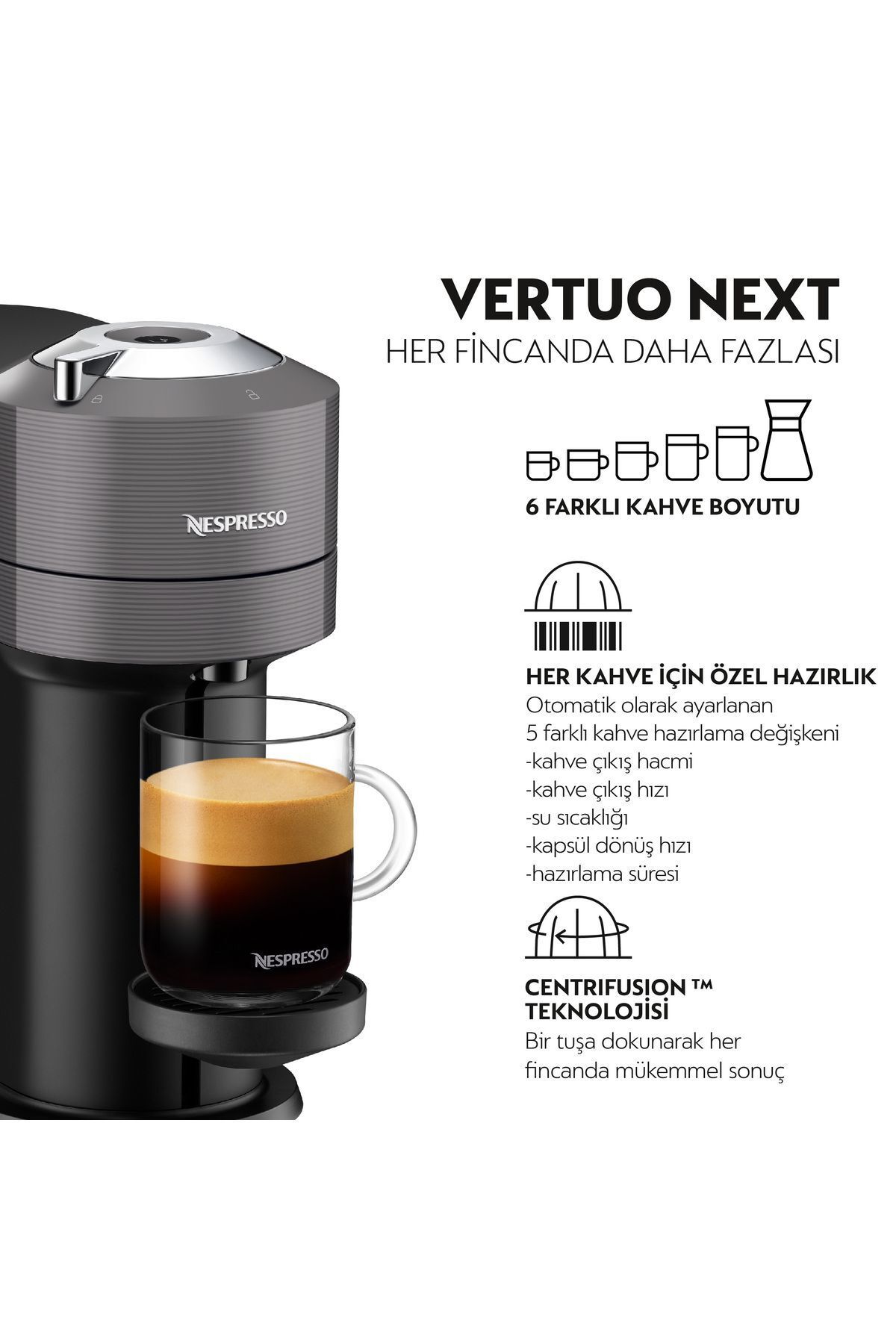 Vertuo Next Koyu Gri Kahve Makinesi Vertuo Next Koyu Gri Kahve Makinesi