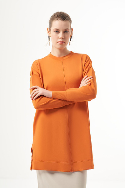 Merserize Kısa Tunik Bluz 1201 Turuncu Merserize Kısa Tunik Bluz 1201 Turuncu