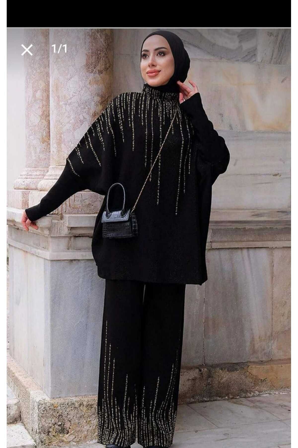 Simli Triko Takım Tesettür Elbise Simli Triko Takım Tesettür Elbise