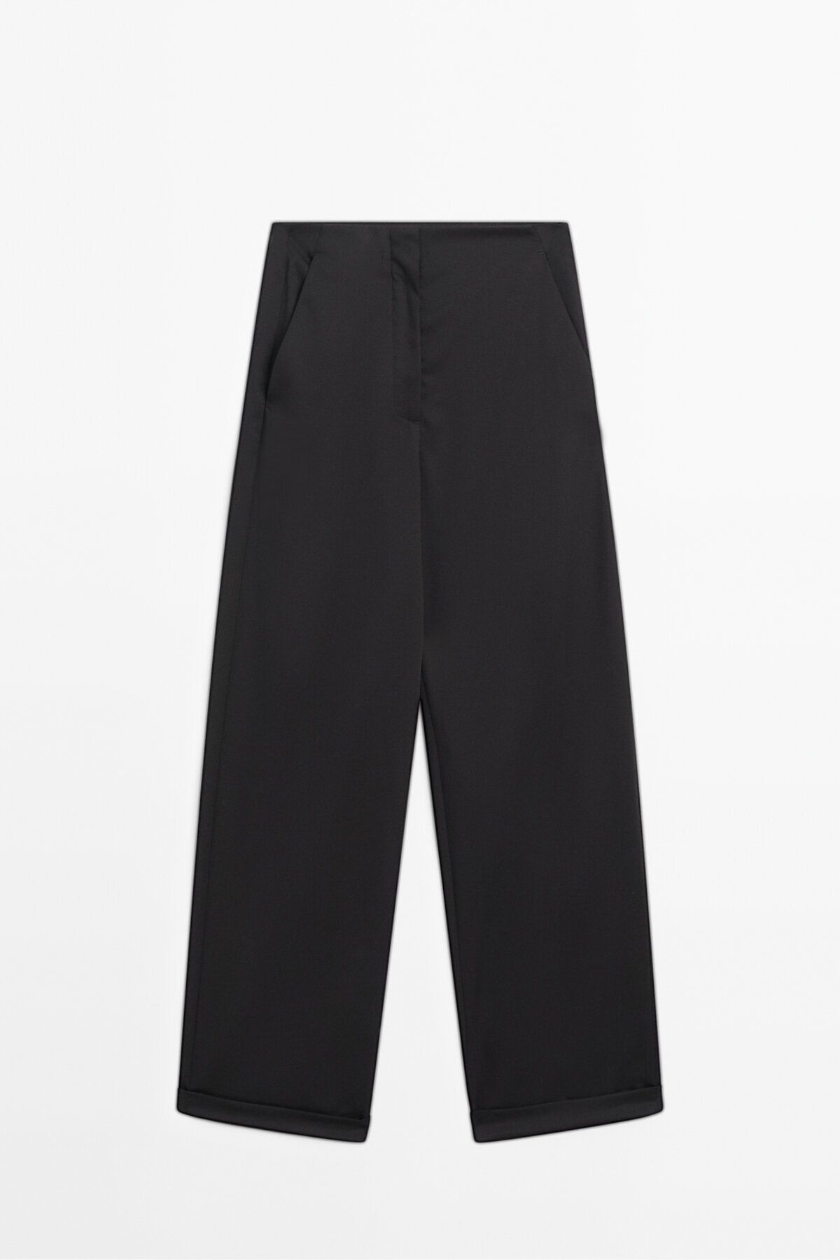 Paça Detaylı %100 Yün Straight Fit Pantolon Paça Detaylı %100 Yün Straight Fit Pantolon